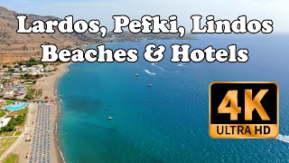 Lardos Lindos Pefki beaches and hotels from Drone in 4K Rhodes Greece [upl. by Rotberg323]