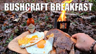 Campfire Cooking  Bushcraft Breakfast  Steak amp Eggs [upl. by Adnirod]