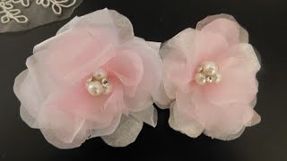 Como hacer flores de tela shantu organza razo etc [upl. by Nirrok]