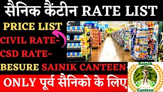 BESURE सैनिक कैंटीन RATE LIST  CIVIL RATE  BESURE SAINIK CANTEEN RATE  EX SERVICEMEN BUSINESS [upl. by Sirron]