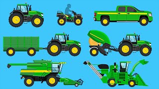 Farm Vehicles  Learn Farm Tractors Harvesters Trucks amp More  Organic Learning [upl. by Anilev]