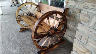 DIY Wagon wheel bench Wife is impressed 马车椅车轮椅 [upl. by Gregorius]