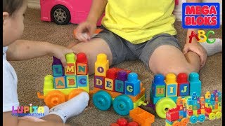 ABC Train Mega Blocks Learn Alphabet letters ABCDEFGHIJKLMNOPQRSTUVWXYZ [upl. by Coulombe595]