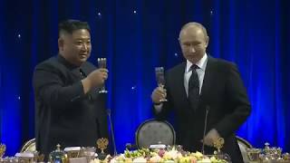 Vladimir Putin Kim Jong Un Toast to Peace at First Summit in Russia [upl. by Musetta]