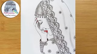 How to Draw a Traditional Bride  Pencil Sketch Tutorial  Mandala art of an Indian bride [upl. by Peednama]