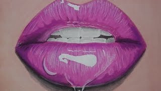 dessin d une bouche avec du gloss  draw a realistic mouth  speed drawing [upl. by Naerda]