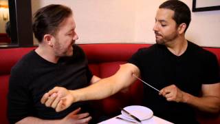 Ricky Gervais Sees Pierced Arm Real or Magic  David Blaine [upl. by Ecaroh]