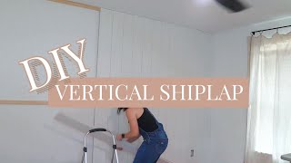 DIY Vertical Shiplap Tutorial  Modern Accent Wall  Beginner Friendly [upl. by Irrehc]