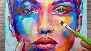 How To Use Abstract Colours  PAINTING  Acrylic on Canvas  PORTRAIT [upl. by Silma]