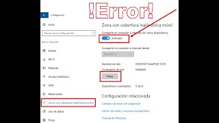 Error el activar zona WiFi en Windows 10  error al compartir internet Mobile HotSpot [upl. by Arreip913]