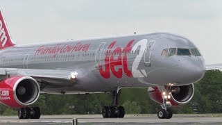 Jet2com Boeing 757200 ROARING CLOSE UP Takeoff  Leeds Bradford Airport LBAEGNM with ATC [upl. by Eldreda]