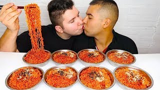 Super Spicy Fire Ramen Noodle Challenge • MUKBANG [upl. by Nbi]