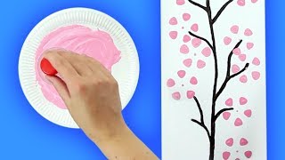 DIY Cherry Blossom Paintings With Plastic Bottles [upl. by Nohs]