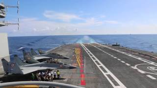 Mig29K successfully trapped on Indian Navys aircraft carrier INS Vikramaditya in the Arabian Sea [upl. by Boycie]