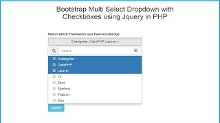 Bootstrap Multiselect Dropdown with Checkboxes using Jquery in PHP [upl. by Anemij]