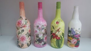 Decorating bottles with decoupage tissue papers  Tutorial [upl. by Aveer]