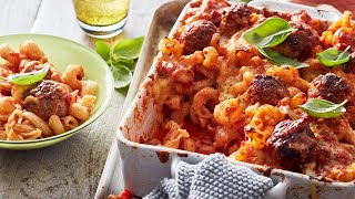 Italian Meatball Pasta Bake Recipe [upl. by Tnayrb]