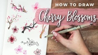 How to Draw Cherry Blossom Flowers  DOODLE WITH ME  Tutorial [upl. by Edouard231]