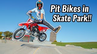 Riding Pit Bikes in Skate Park [upl. by Firestone604]