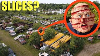 drone catches Slices the Demon at this abandoned car scrap yard we found him [upl. by Close]