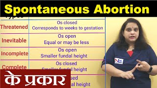 Types of Spontaneous Abortion in Hindi  Threatened Inevitable Incomplete Complete amp Missed [upl. by Waddle]